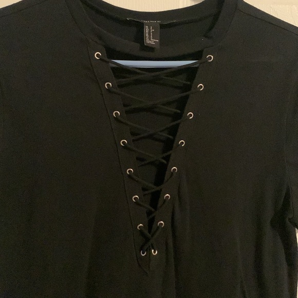 Forever 21 Black Lace-up T-Shirt Dress - Picture 2 of 4